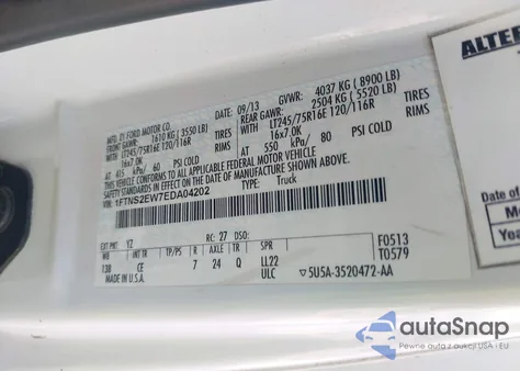 2014 Ford E-250 Commercial z USA, uszkodzony, nr VIN 1FTNS2EW7EDA04202